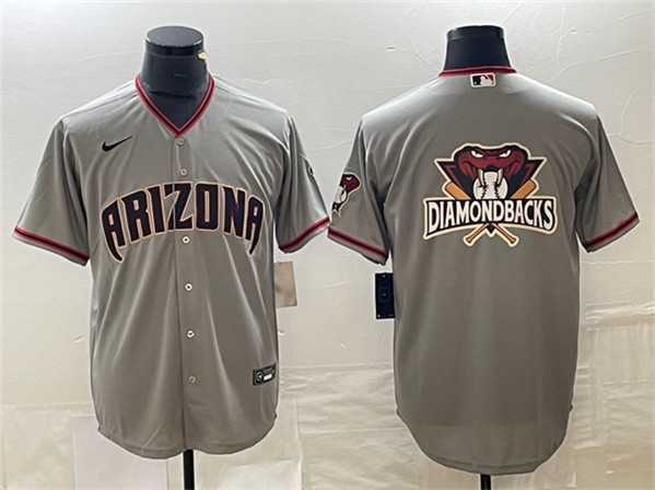 Men%27s Arizona Diamondbacks Gray Team Big Logo Cool Base Stitched Baseball Jerseys